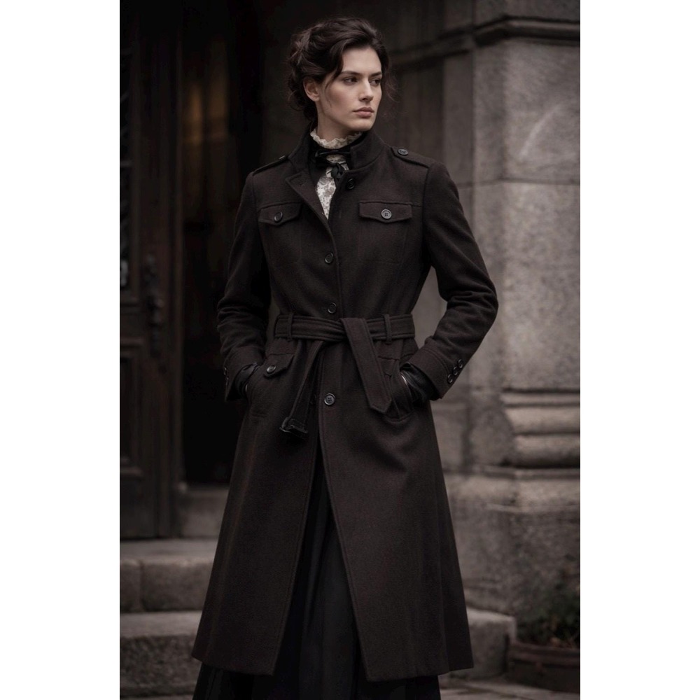 Vtg Banana Republic S Womens Travel Safari Wool Military Steampunk Long Coat Y2K